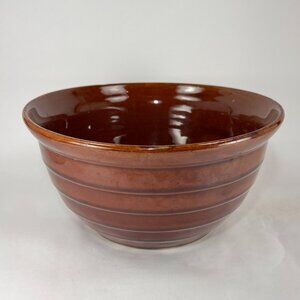 Vtg Marcrest Oven Proof Banded Brown Glazed Stoneware Mixing Bowl Farmhouse 9"